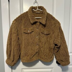 New In Sherpa Button Up Jacket Tan Women’s 2X